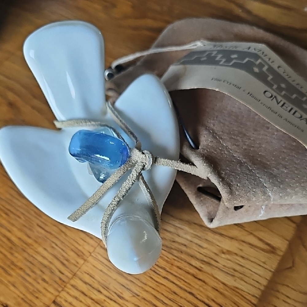White Ceramic Bird with Blue Crystal Accent